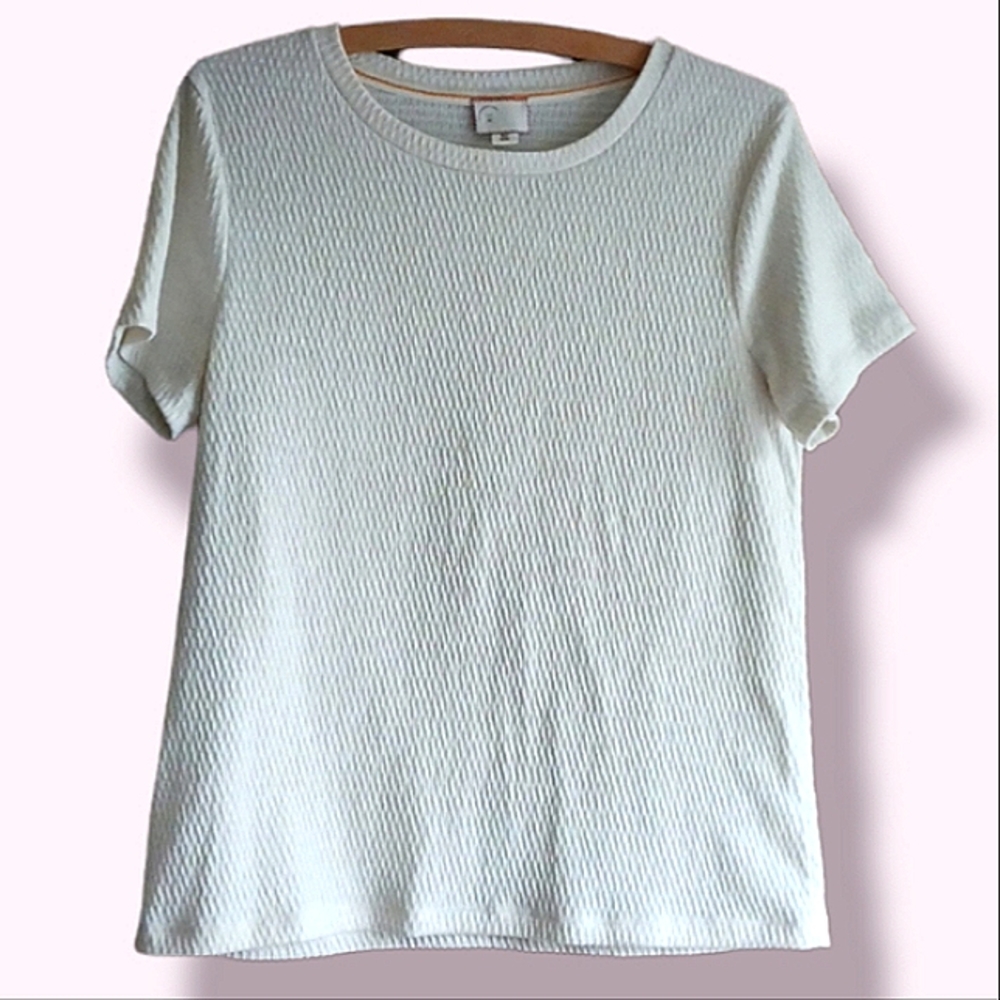 - Anthropologie Postmark Medium NWOT Cream Short Sleeve Top Shimmer